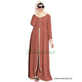 Multi layered abaya dress with frills- Rust